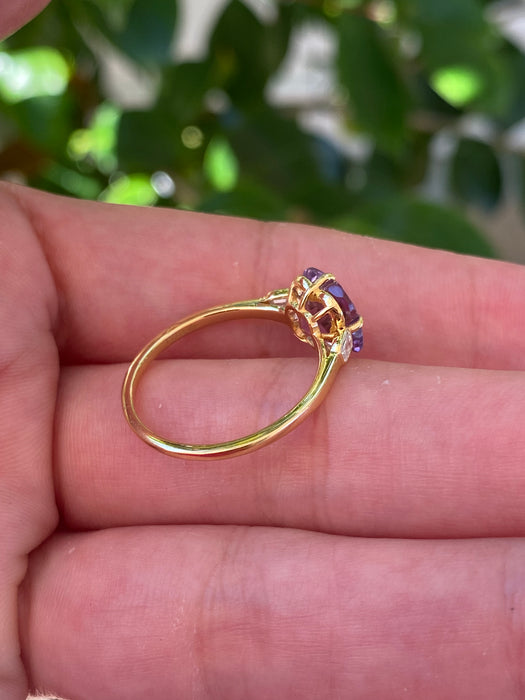 14k flower amethyst diamond ring size 7.25