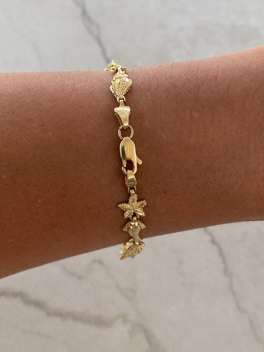 Vintage 14K Dolphin & Seashell Bracelet