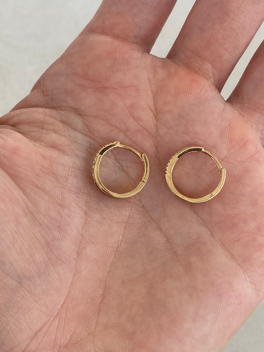 14K Gold Brushed Diamond Crossed Huggie Earrings