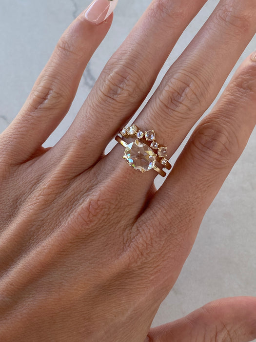 14K Gold Rose Cut Lab Diamond Chevron Ring