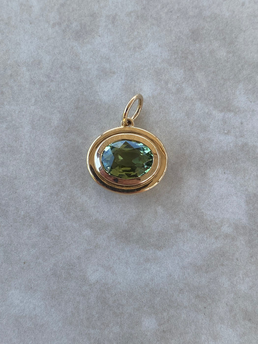 14K Green Tourmaline Double Bezel Pendant — Panzii Exclusive