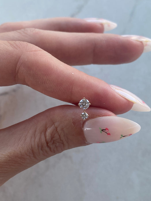 14K Gold Lab Diamond Double Round Flat Back Stud Earring – Single