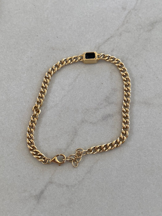14K Gold Blue Sapphire Curb Bracelet