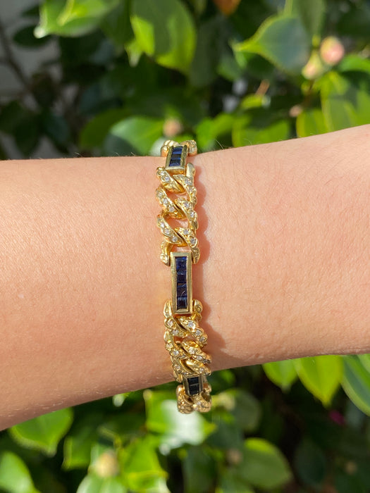 18k diamond blue sapphire curb bracelet