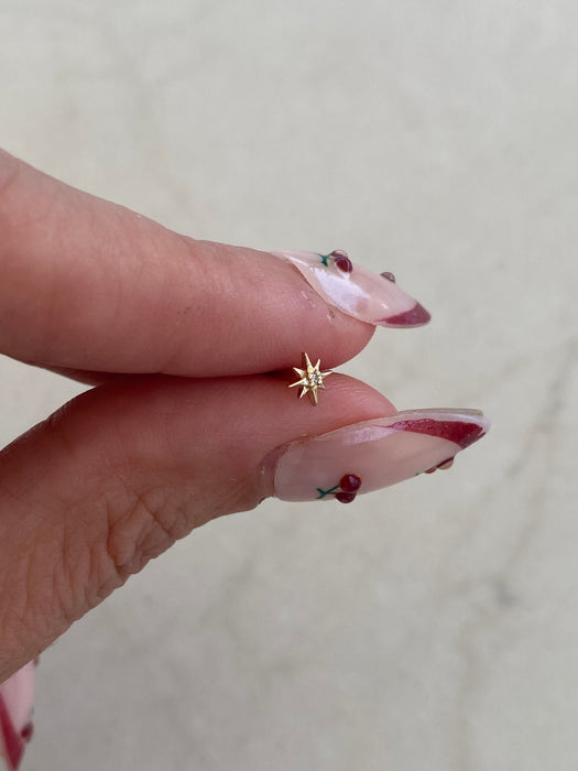 14K Gold Lab Diamond North Star Flat Back Screw-On Stud Earring | Single
