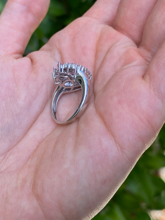 18k white gold invisible set pink sapphire heart diamond ring size 6