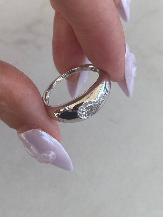 14K White Gold Pear Lab Diamond Ring 0.75 CTW Flush Set