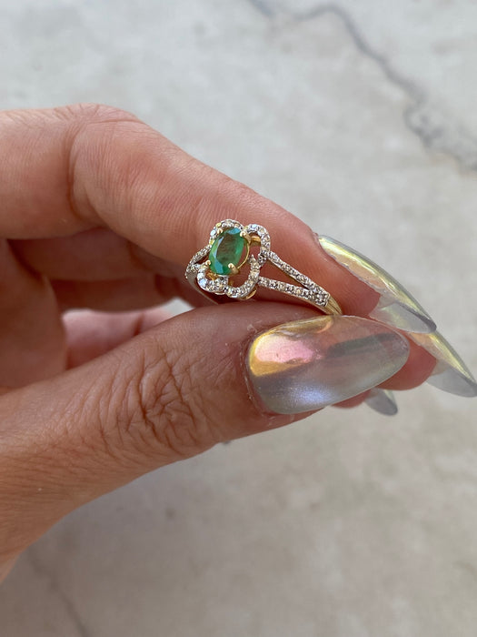 14K Natural Emerald & Diamond Two-Tone Ring