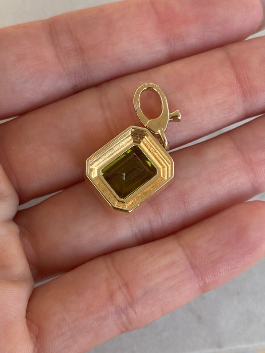 14K Natural Emerald Cut Peridot & Diamond Charm