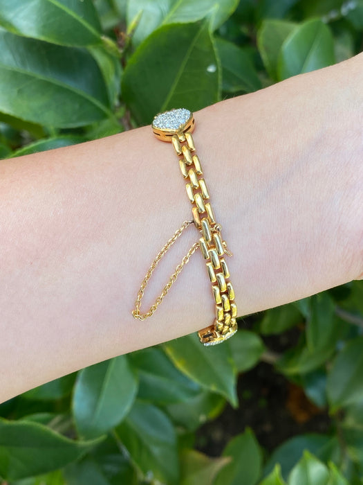 Vintage 18K Gold Panther Link Diamond Heart Bracelet