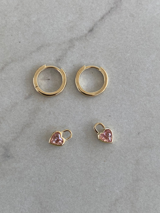 14K Gold Detachable Lab Pink Sapphire Bezel Huggie Earrings