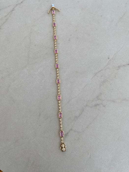 14K Gold Diamond & Pink Sapphire Bracelet