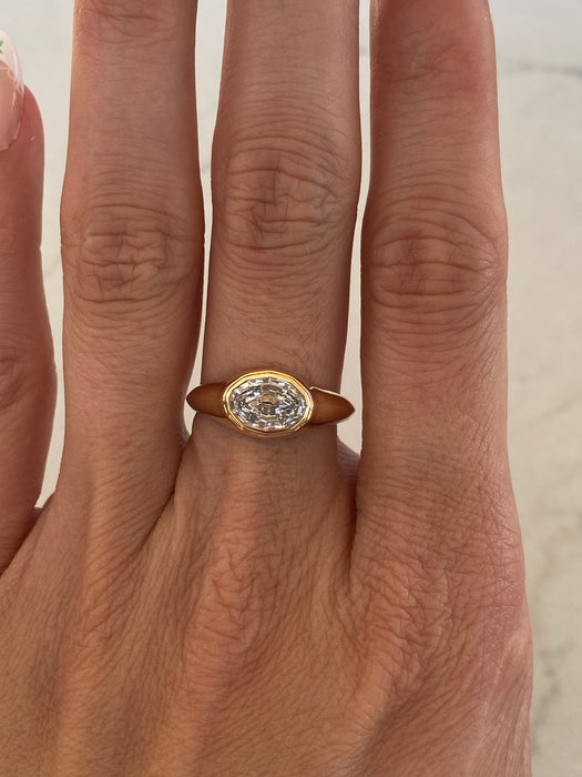 14K Gold 1.50 Carat Oval Step-Cut Bezel Set Lab Diamond Ring