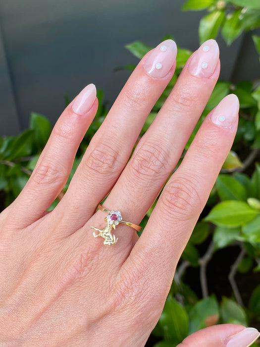 14k diamond spinner ruby ram flower ring size 7