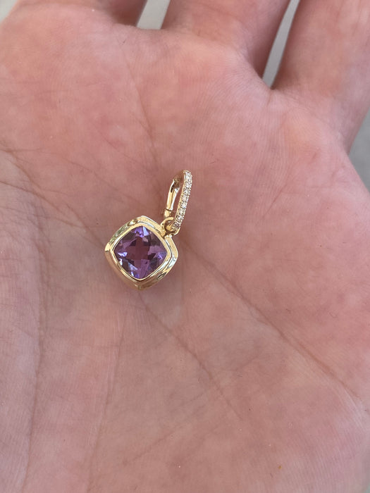 14K Gold Amethyst & Diamond Cushion Charm