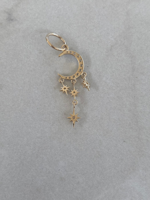 14K Diamond Moon & Star Charm