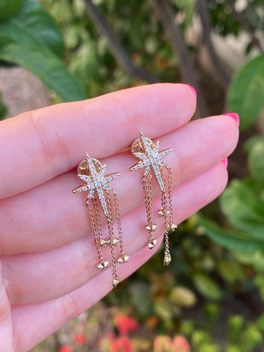 14k diamond star chandelier dangly earrings