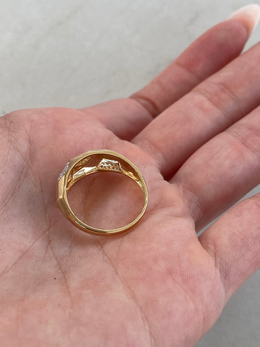 14K Gold Brushed Diamond Dome Ring Size 7