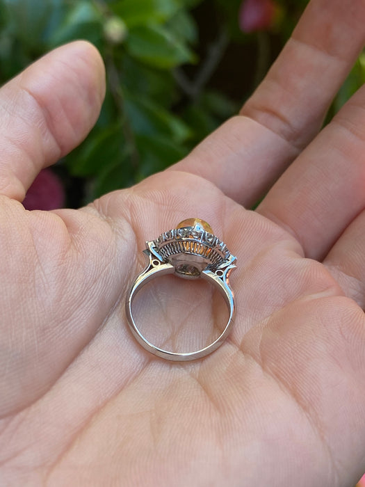 Platinum 850 opal diamond ring size 4.75