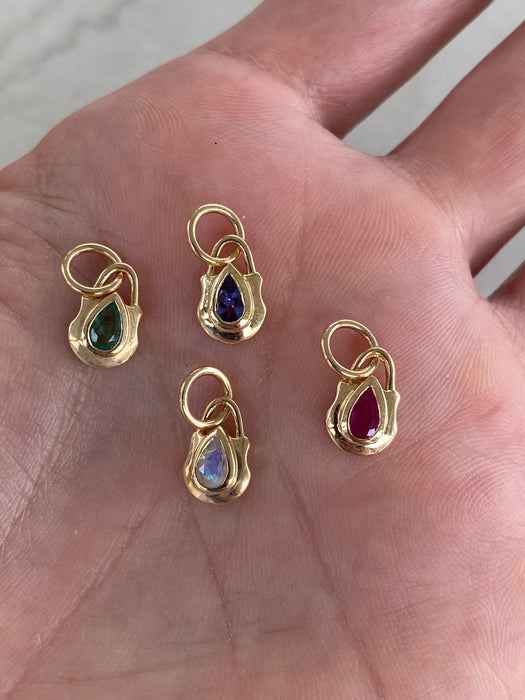 14K Gold Bezel-Set Pear Gemstone Shield Pendants