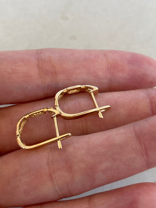 14k Gold Diamond Link Huggie Earrings
