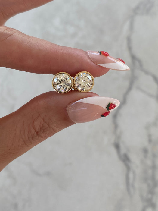 14K Gold Bezel Lab Diamond Stud Earrings – 2.17 TCW