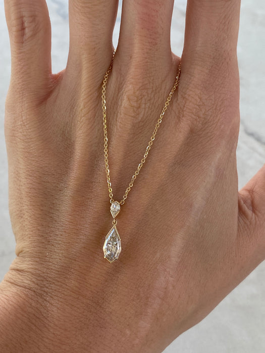 14K Gold Step-Cut Pear Lab Diamond Drop Necklace- 1.28 TCW IGI