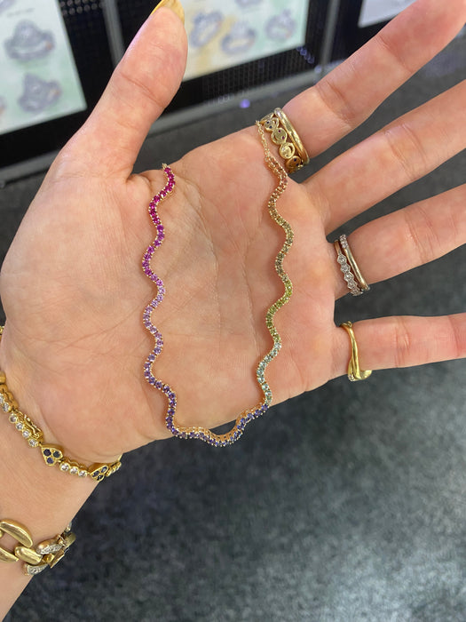 14K Gold Wavy Rainbow Sapphire Necklace