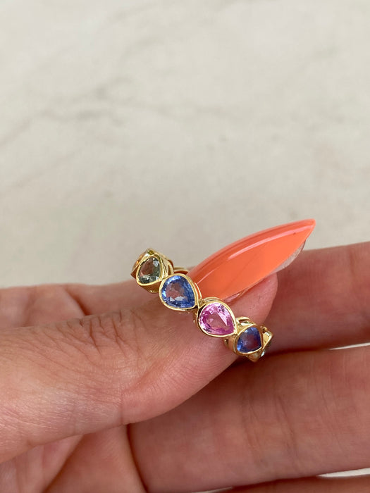 14K Gold 4.18 Carat  Sapphire Rainbow Eternity Ring Size 6
