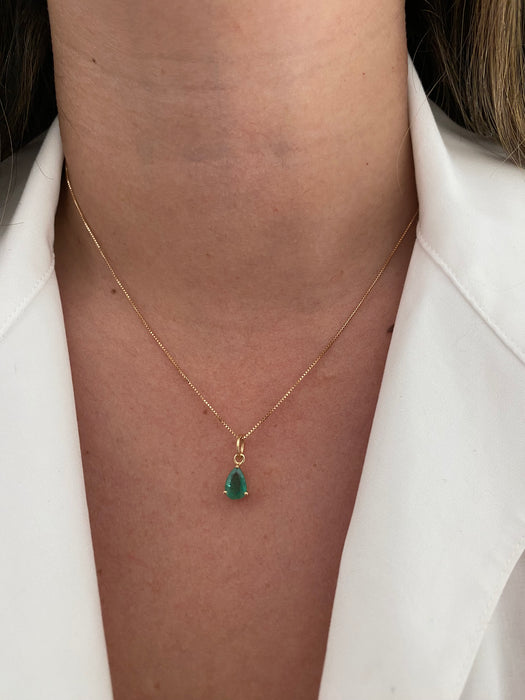 14K Gold Pear Cut Emerald Charm Pendant