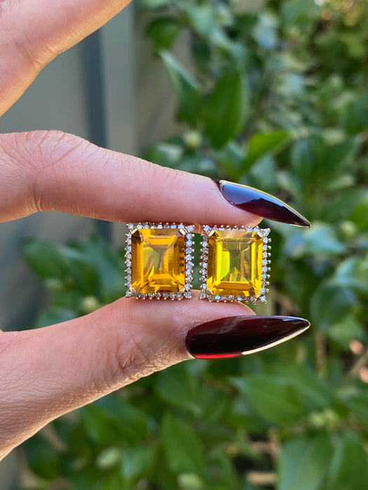 14k citrine diamond omega back earrings