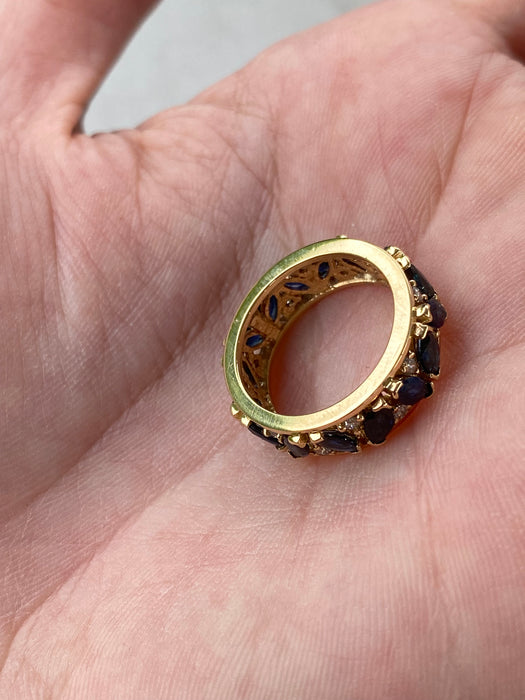 Vintage 18K Yellow Gold Marquise Blue Sapphire & Diamond Eternity Ring – 4.32 TCW