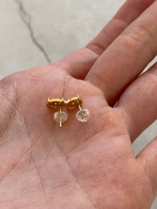 18K Gold Natural Diamond Oval Stud Earrings