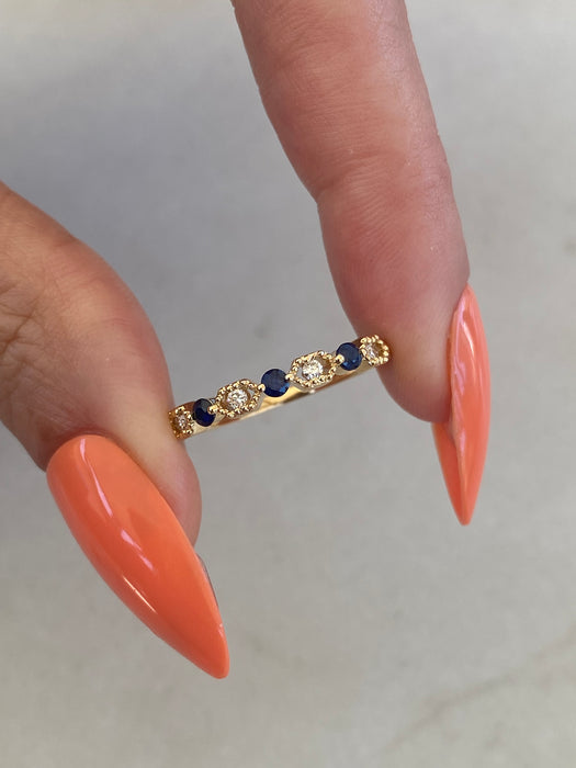 14K Blue Sapphire & Diamond Stacker Ring