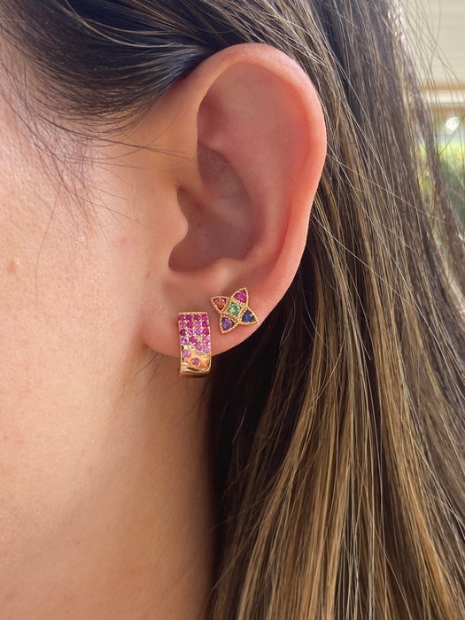 14K Rose Gold Ruby, Pink Sapphire & Diamond J-Hoop Earrings
