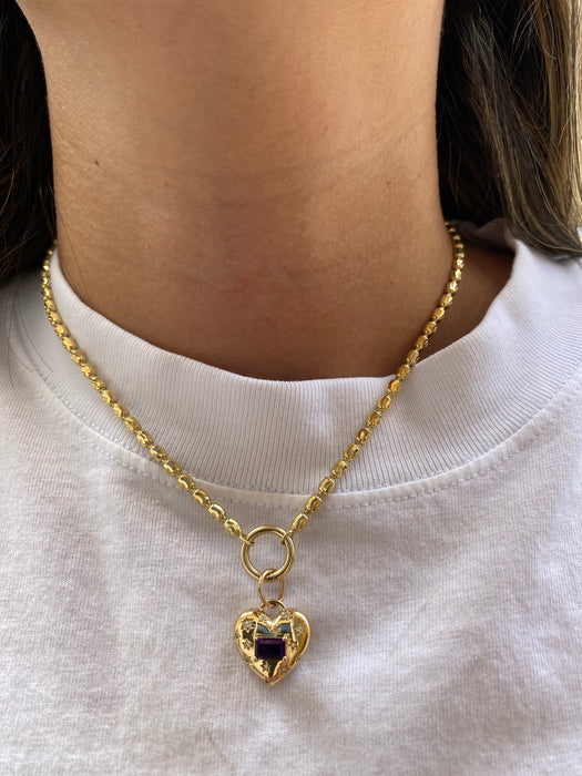 14K Gold Heart Charm with Diamond Star Accents & East–West Amethyst Charm