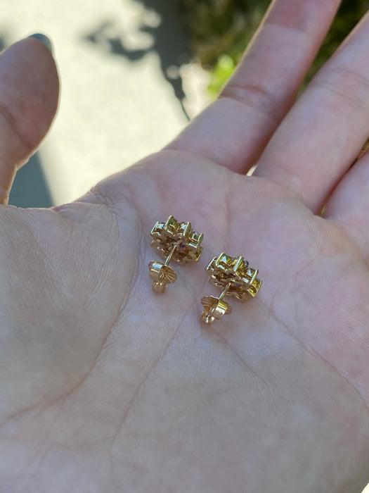 14k amethyst diamond flower stud earrings