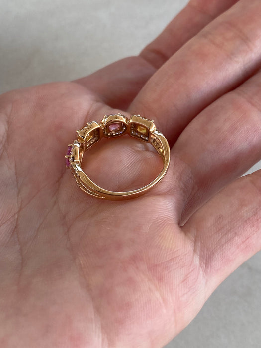 Vintage 18K Rose Gold Sapphire & Diamond Ring