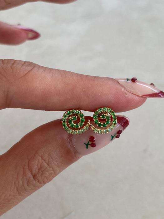 14K Green Garnet Ombre Spiral Stud Earrings