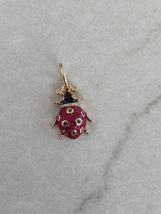 14K Gold Diamond & Ruby Ladybug Charm