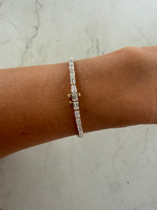 14K Yellow Gold Emerald Cut Lab Diamond Tennis Bracelet | 7.1 Carat