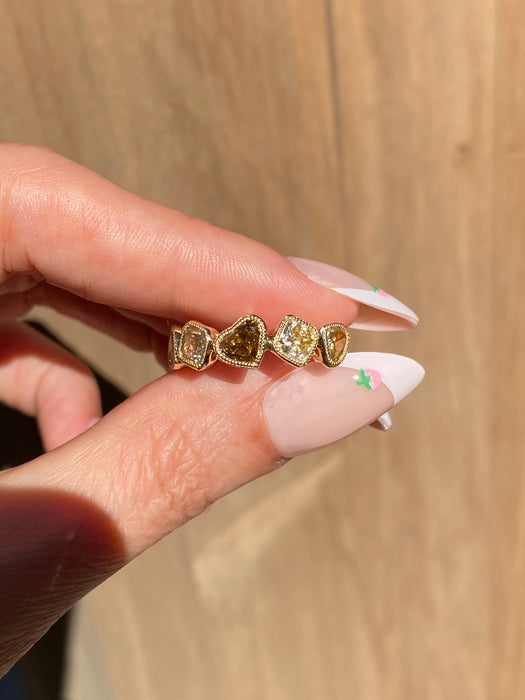 18K Natural Yellow & Champagne Diamond Multi-Shape Bezel Ring