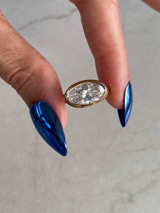 14K Double Bezel East-West Lab Diamond Oval Ring – 3.12 TCW