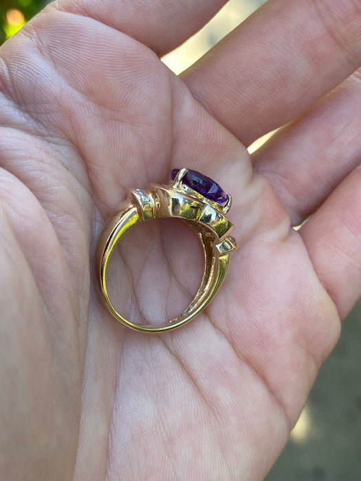 14k amethyst heart diamond ring size 7