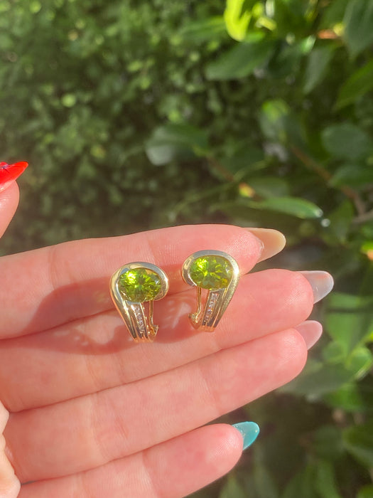 14k peridot and diamond omega back earrings