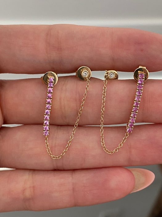 14K Gold Pink Sapphire & Diamond Drop Earrings