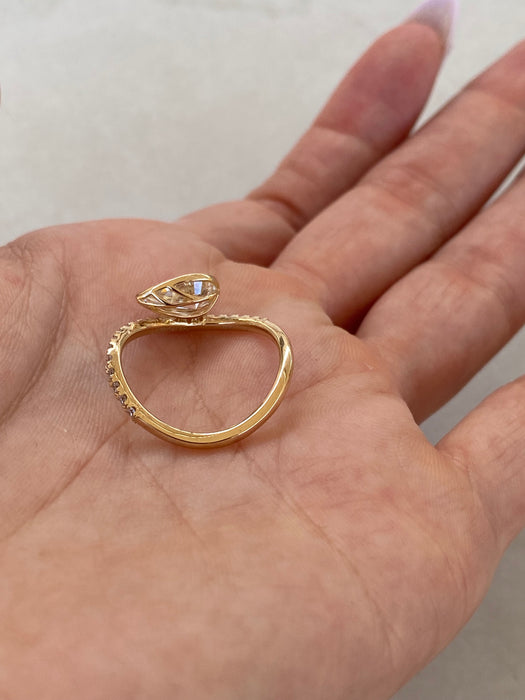 14K Wavy Pavé Pear 1.31 TCW Lab Diamond Ring