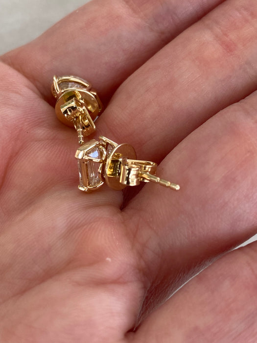 14k Gold Lab Pear & Emerald Cut Diamond Stud Earrings - 2.33 TCW