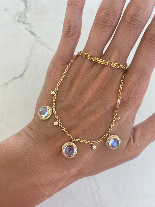 14K Gold Natural Moonstone & Diamond Biker Chain Necklace