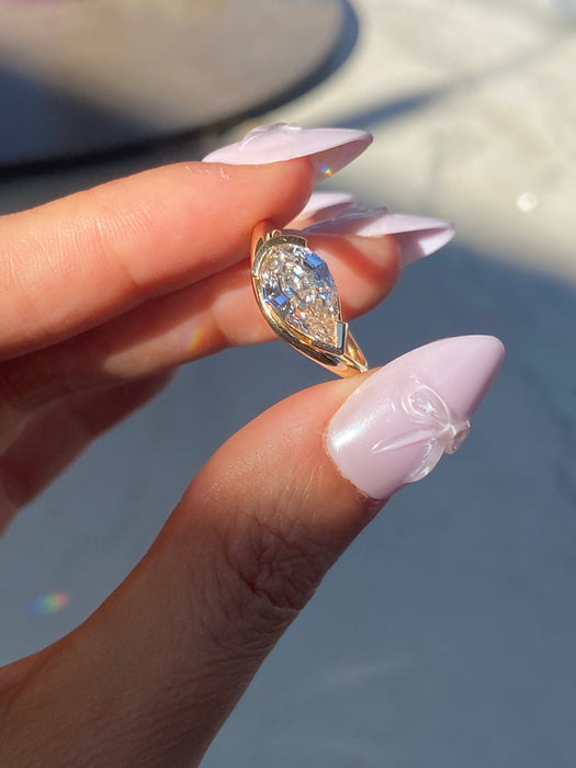 14K Gold 2.03ct IGI Certified Lab Diamond Pear Step-Cut Ring